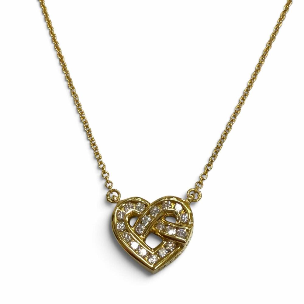 TIFFANY&Co. Tiffany 750 (YG) 19-Diamond Heart Motif Chain Necklace, Yellow Go...